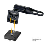 VEO BA-185 Arca fitting onto a tripod head quick release plate