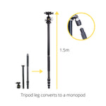 VEO 3T+ 234CB Versatile Carbon Travel Tripod with Dual Axis Ball Head - 10kg Load Capacity