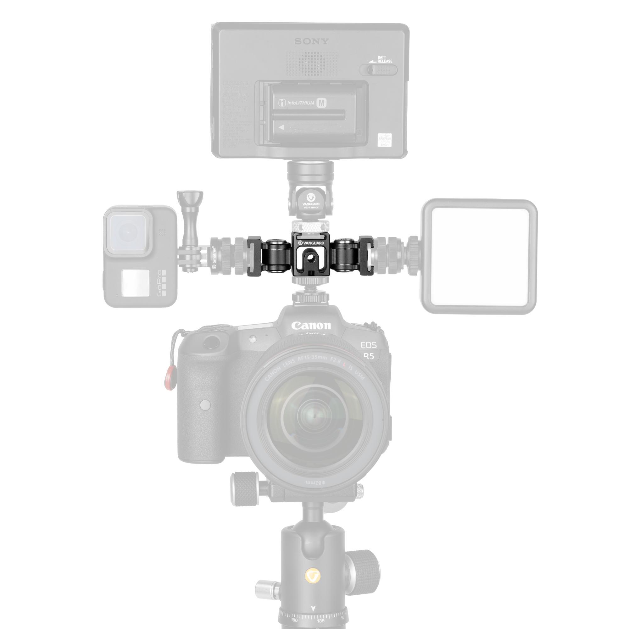 Vanguard VEO CSMM2 Double Cold Shoe Mount - Support Pour 2 Accessoires Photo, Réglable Jusqu'à 21 Cm